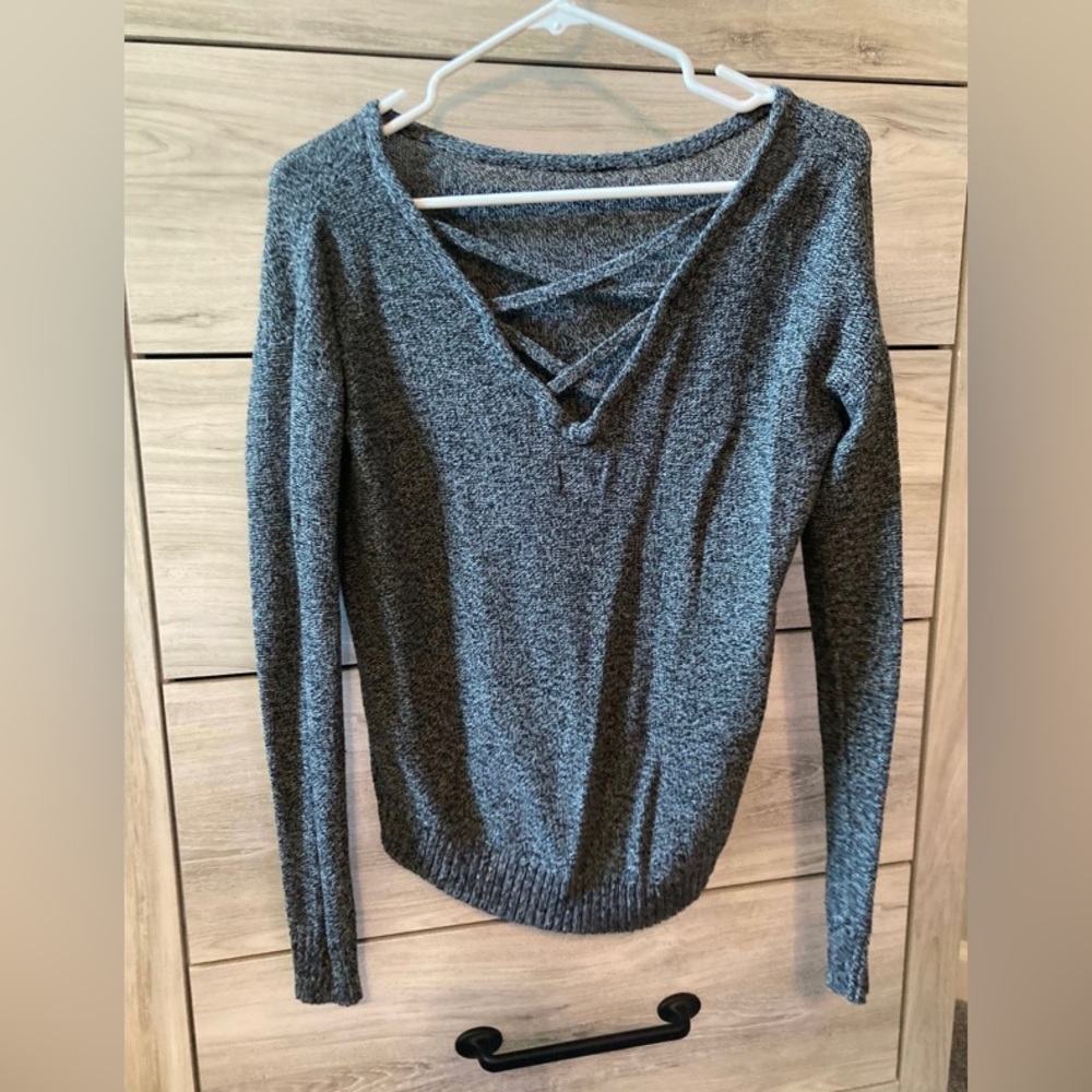 SO grey cross back sweater Small